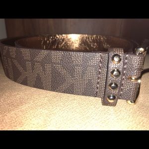 MK Belt with gold buckle. Monogram style belt.